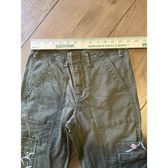 Anthropologie Women  Austen Embroidered Green Floral Cargo Skinny Pants Size 26 - Picture 4 of 16
